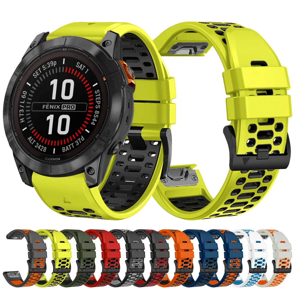 QuickFit 22mm 26mm 스포츠 통기성 실리콘 스트랩 Garmin Fenix ​​7X 7 Pro 6X 6 5 5X Plus/Epix 2 47mm 51mm 팔찌 시계 밴드