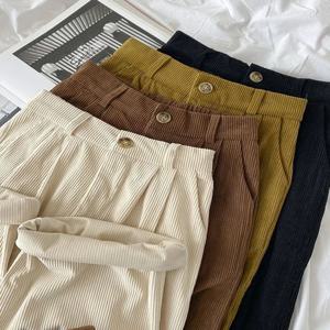 여성용 빈티지 하이 웨이스트 코듀로이 바지, 용수철 가을 스트레이트 캐주얼 전체 길이 바지, 한국 패션, 올 매치 블랙 바지