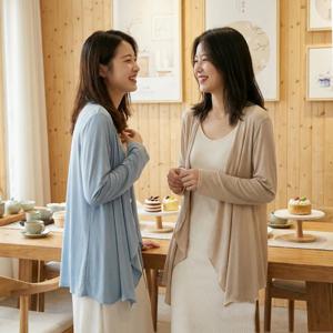 모달 썬 프로텍션 셔츠 랩 아우터웨어 얇은 긴팔 오픈 가디건 여성용 불규칙 에어컨 셔츠 캐주얼 루즈핏