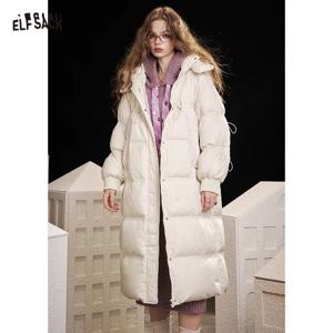 ELFSACK 2025 겨울 신상 미니멀리스트 롱 솔리드 컬러 지퍼 후드 다운 코트 여성용