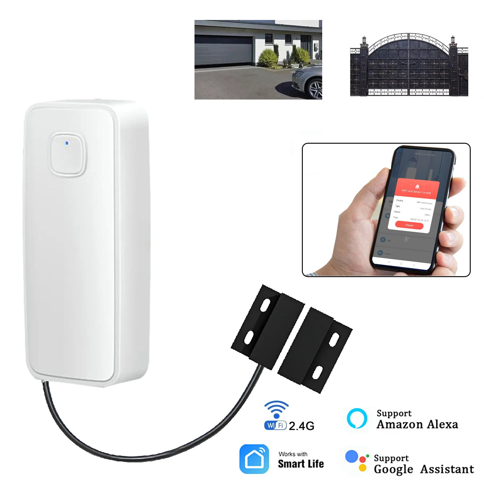 Tuya WIFI 스마트 도어 자기 감지기 APP 원격 제어 홈 도난 방지 도어 철 롤링 도어 셔터 센서 보안 알람