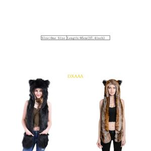 DXAA 부드러운 겨울 따뜻한 후드 스카프 모자 Headscarf Neckwarmer 포켓 장갑 동물 귀 양털 플러시 귀고리 모자 장갑
