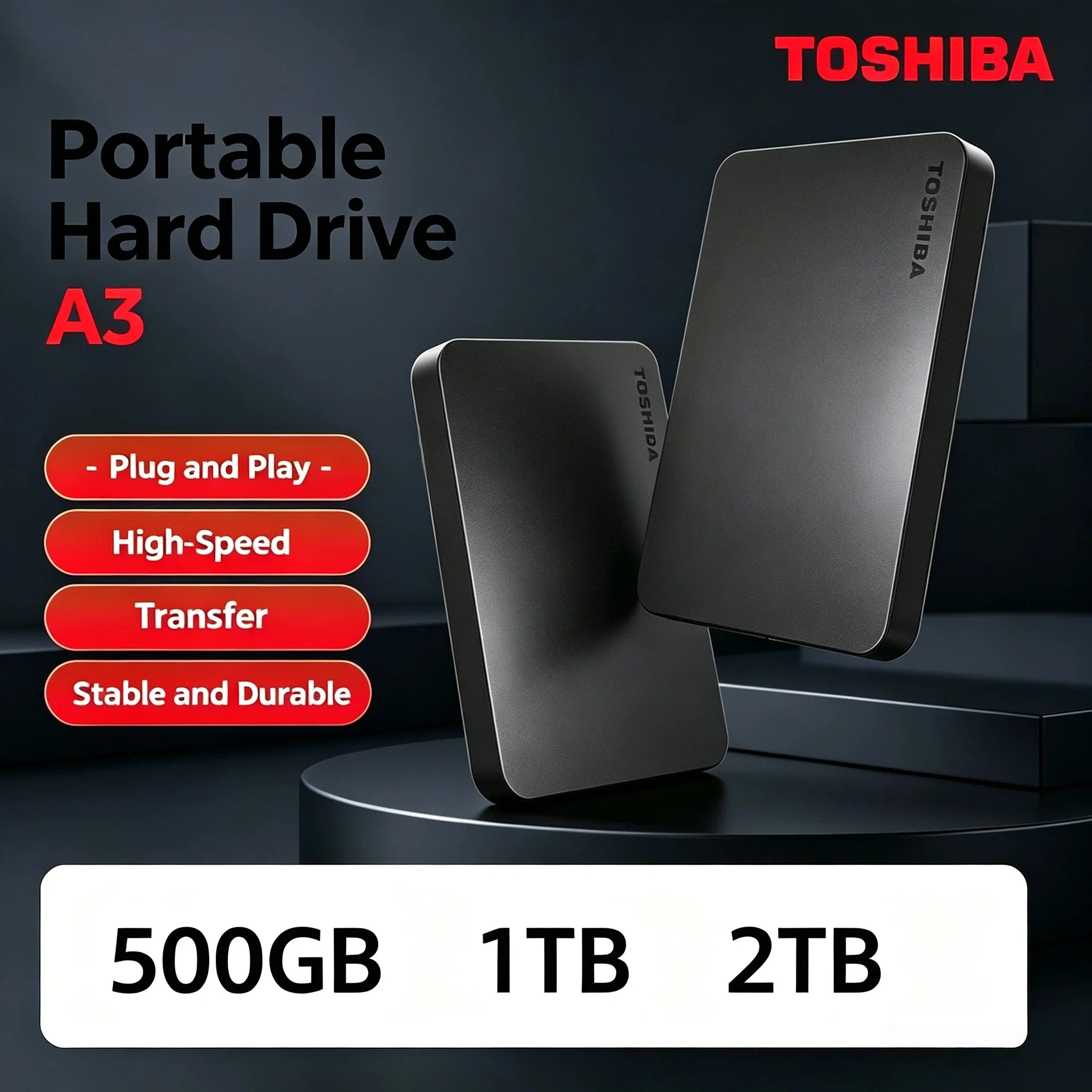 도시바 A3 캔비오 베이직스 USB 3.0 500GB 1TB 2TB 휴대용 외장 하드 드라이브 블랙 (노트북, 데스크탑, 맥 V30 프로 맥스용)