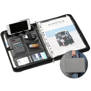 1 Pcs A4 휴대용 파일 폴더 계산기 바인더 주최자 관리자 Office 문서 패드 서류 가방 PU 가죽 가방