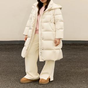DUSHU 플러스 사이즈 충전량 여성 롱 다운 재킷, 2024 겨울 신상, 따뜻한 내한성, 베이지, 239-268g, 24DS84077
