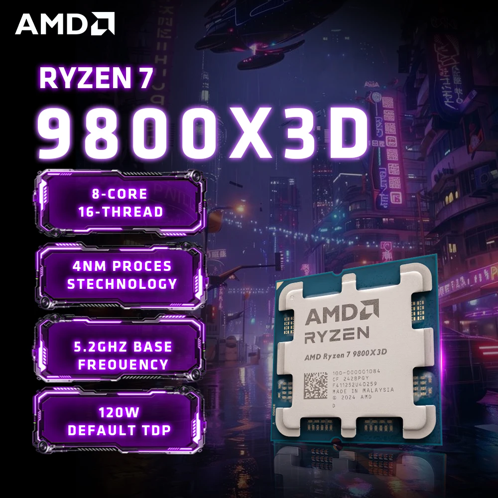 AMD Ryzen 7 9800X3D (예상) 게이밍 CPU - 차세대 8코어/16스레드 최대 5.7GHz, 104MB+ 캐시(3D V-Cache) Zen 5 소켓 AM5 - 쿨러 미포함