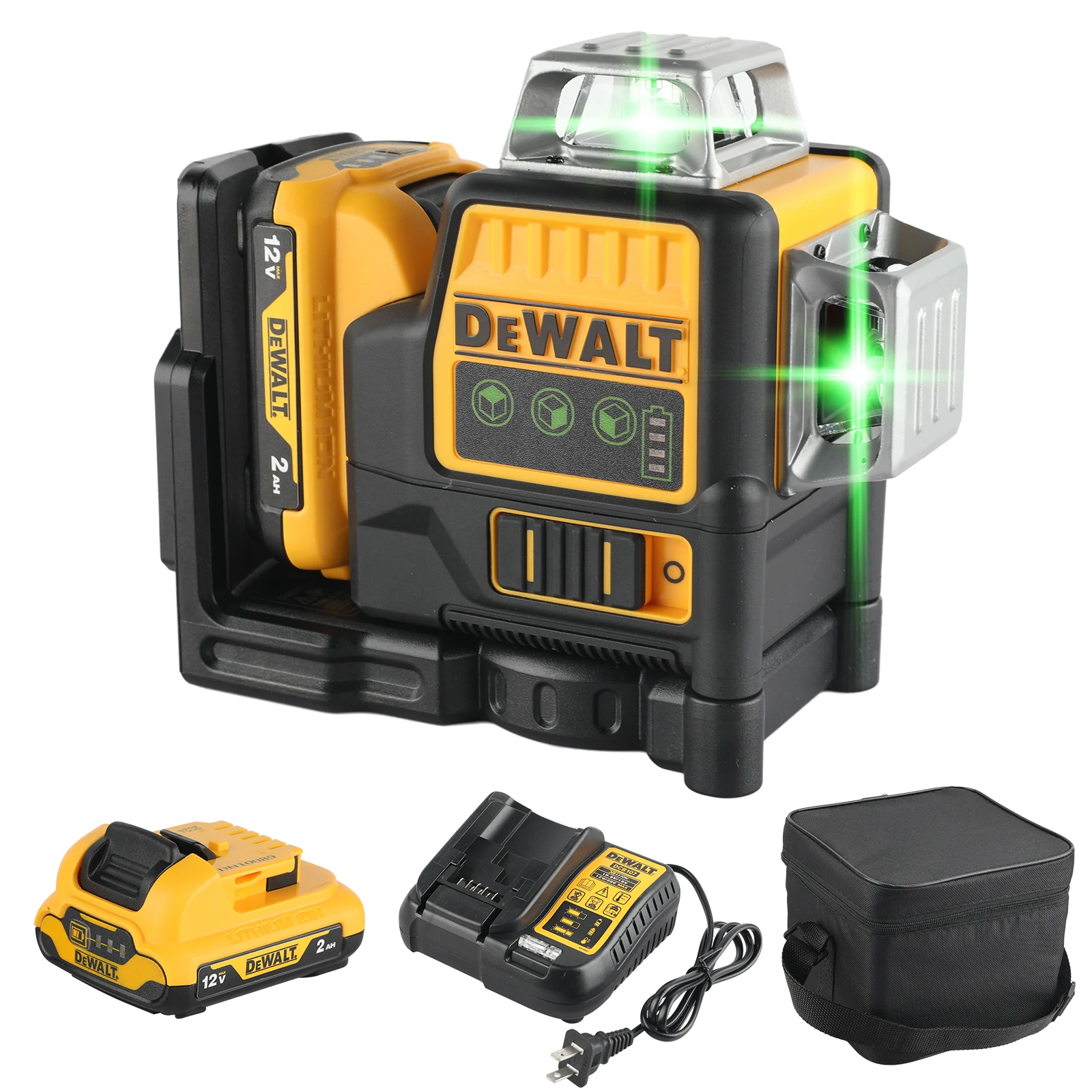 DEWALT DW089 12V 리튬이온 레이저 레벨 12라인 3×360 ° 실내외 건축 작업용 수직 수평 자동 수평 조절 녹색 레이저