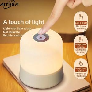 AITHEA 충전식 터치 센서 LED 야간 조명 3색 디밍 가능 휴대용 침대 옆 테이블 램프 침실 독서실 장식용