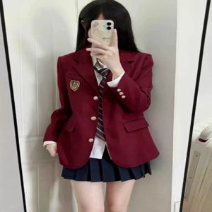 새로운 봄 프레피 스타일 올매치 수트 코트 BF 루즈 솔리드 컬러 라펠 캐주얼 버튼 아우터웨어 일본풍 유니폼 여성 블레이저 재킷