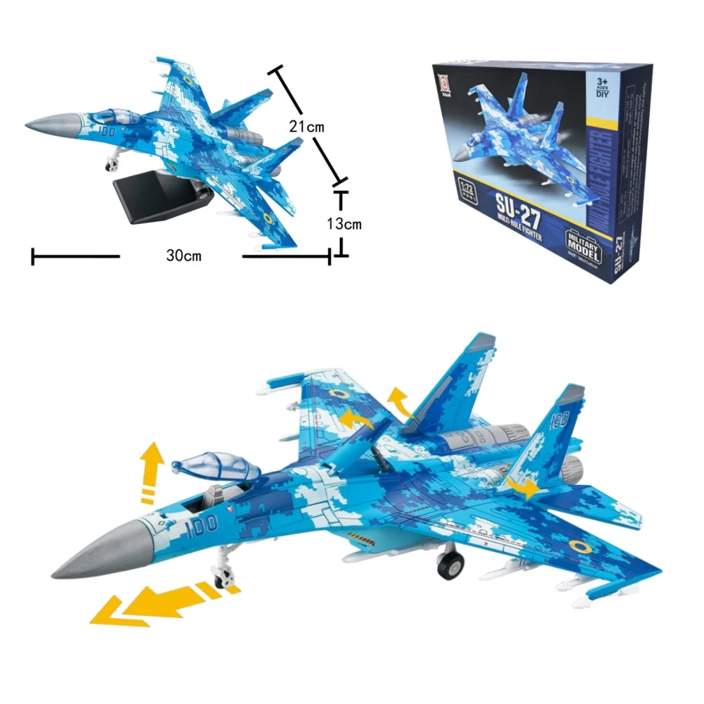 1:72 크리 에이 티브 밀리터리 시리즈 Sukhoi Su-27 플랭커 전투기 빌딩 블록 소년을위한 다목적 중형 제트 모델 장난감 크리스마스 선물