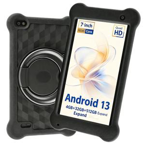 7인치 안드로이드 13 키즈 태블릿 4GB+32GB A133P 쿼드 코어 1024*600 IPS 디스플레이 3500mAh 2+5MP 카메라 WiFi 태블릿 회전식 케이스 포함