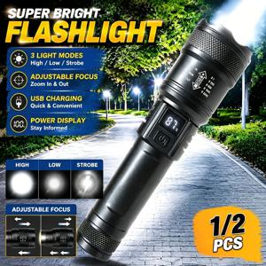 2000LM 울트라 브라이트 P50 LED 손전등 전술 EDC 비상 스포트라이트 텔레스코픽 줌핸드헬드 토치(14500/18650 배터리 포함)