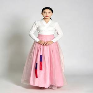 전통 한국 민족 댄스 의상 여성용 상의 연습복 하프 스커트 얀지 전통 의상 산홍색 2겹 스커트