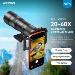 APEXEL 20-60x 망원 줌 렌즈 M17 스레드 광학 렌즈 조류 관찰용 범용 고출력 망원 렌즈 iPhone Samsung 모든 휴대폰
