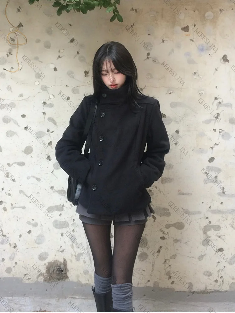 스트리트 가을/겨울 솔리드 컬러 여성용 터틀넥 코트 Y2K 힙합 레트로 하라주쿠 귀여운 캐주얼 패션 다목적 신작 여성상의