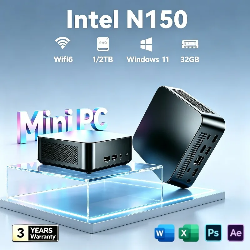 2026년형 새로운 인텔 N150 미니 PC, 16GB 램, 1TB 또는 2TB SSD, WiFi6, 윈도우 11, 데스크탑 사무실 휴대용 게임에 적합