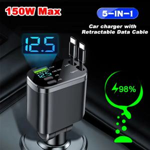 5 in 1 접이식 차량용 충전기 USB 타입 C PD 접이식 케이블 아이폰 삼성 고속 충전 코드 시거잭 어댑터