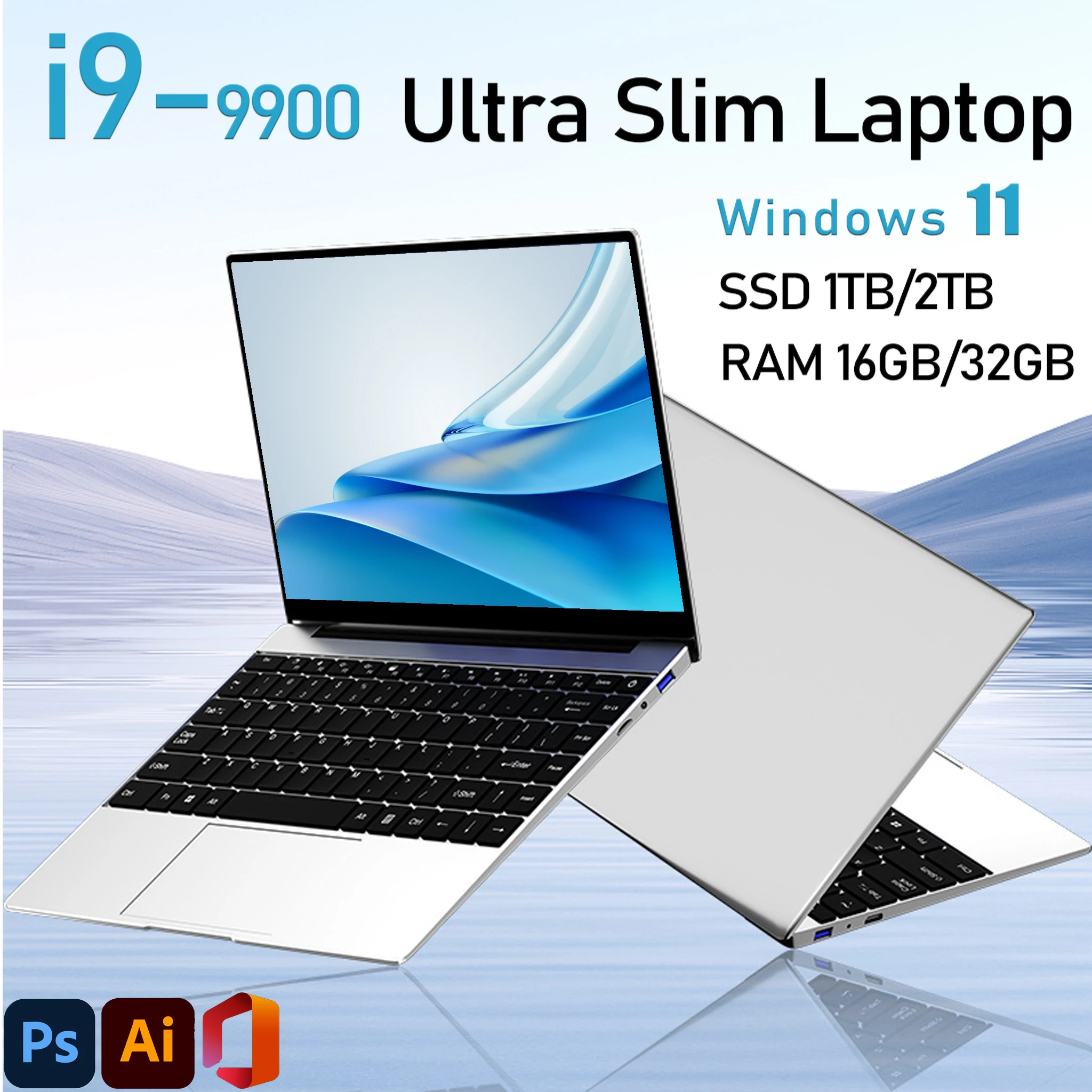 초박형 노트북 인텔 코어 I9-9900 32GB 2TB 게이밍 PC 울트라 슬림 오피스 스터디 컴퓨터 PC 윈도우 11 프로 1920*1080 HD