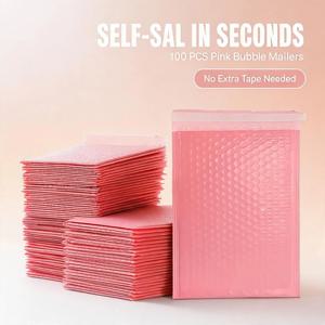 100Pcs 핑크 폴리 버블 메일러 셀프씰 패딩 봉투 책 잡지 배송을위한 방수 충격 방지 선물 포장 가방