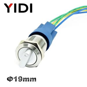 YIDI 19mm 금속 선택기 로터리 스위치 2 3 위치 푸시 버튼 스위치, 1NO1NC DPST 노브 스위치 래칭 온 오프 하네스 포함