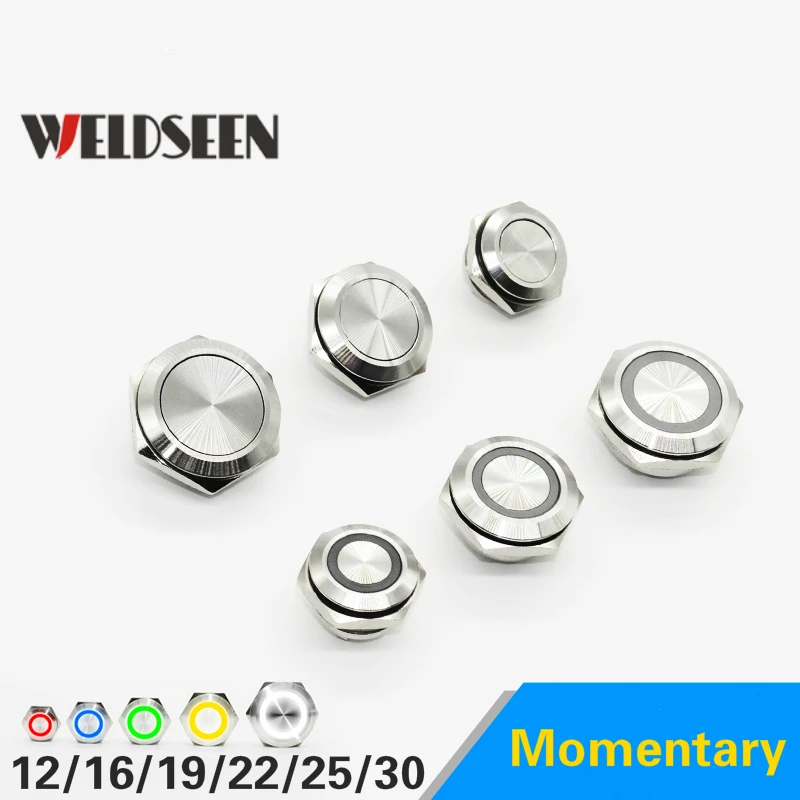 스테인레스 스틸 푸시 버튼 스위치 짧은 던지기 셀프 리셋 순간 12mm 16mm 19mm 22mm 25mm 30mm LED 터치 엘리베이터 버튼