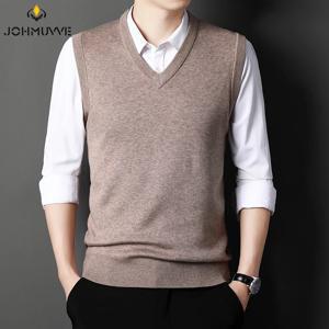 JOHMUVVE 신사복 v 넥 조끼 트렌드 레트로 솔리드 컬러 조끼 모든 경기 캐주얼 비즈니스 작업 모직 니트 조끼 남자 가을