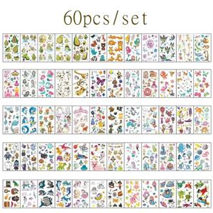 60PCS 임시 문신 스티커 방수 문신 축제 반짝이 얼굴 소녀 소년 어린이 미니 가짜 문신