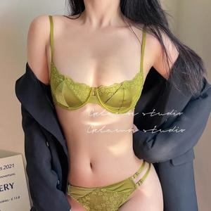 섹시 핫 브라 여성용 하프컵 울트라씬 레이스 큰 가슴 보정 작은 가슴 처짐 방지 브라 세트 란제리 섹시 속옷