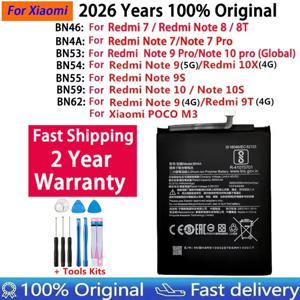 2026년 100% 정품 BN62 BN53 BN59 배터리 샤오미 레드미 노트 7 8 8T 9 9T 9S 10 10S 10X 4G 5G 프로 포코 M3 배터리
