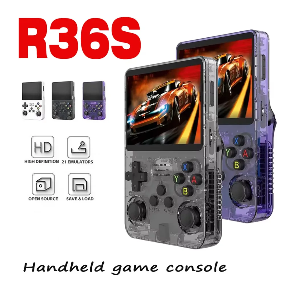 R36S 뉴 레트로 게임 콘솔 3.5인치 리눅스 오픈 소스 시스템 휴대용 게임기 (128GB 대용량 메모리 탑재)