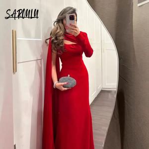 레드 섹시 스트레이트 이브닝 드레스 로맨틱 심플 재고 있음 S-2XL 칵테일 가운 무슬림 아랍 클래식 모던 롱 파티웨어