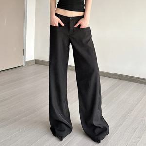 블랙 와이드 레그 슈트 팬츠 한국 패션 로우 라이즈 루즈 캐주얼 바지 여성용 y2k streetwear basic all-match pants lady