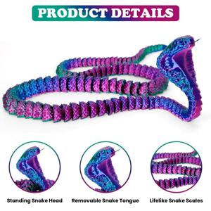 3D 프린트 코브라 뱀 장난감 가동 관절 킹 코브라 재미있는 장난감 시뮬레이션 뱀 장난감 가정 사무실 장식 새해 선물