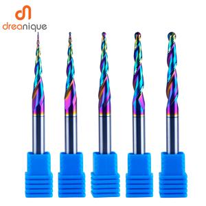 Dreanique 1pc DLC 코팅 엔드밀, 나선형 테이퍼 볼 노즈 조각 비트, 목재 및 알루미늄용 2 플루트 솔리드 카바이드 라우터 비트