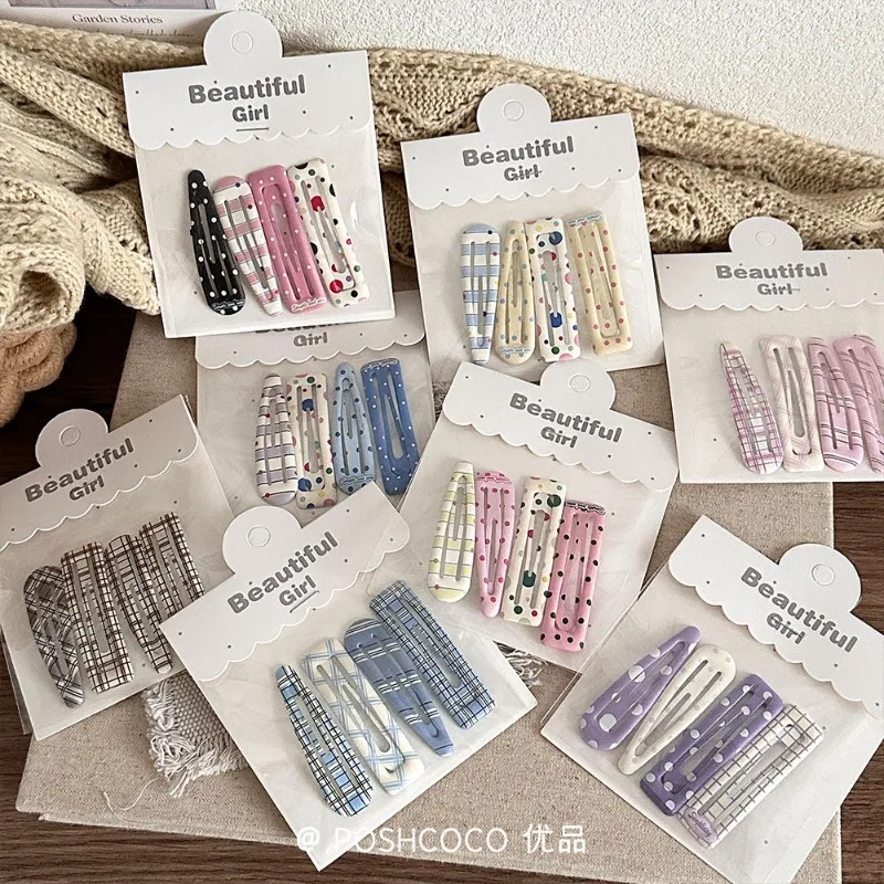 4팩 캔디 크림 색상 아동용 물방울 모양 사각 헤어 클립 아기 앞머리 클립 헤어핀 여자아이 헤어 액세서리 클립