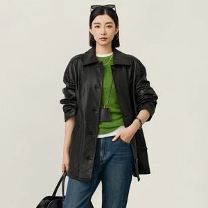 가을 겨울 여성 식물성 가죽 염색 양가죽 트렌치 코트 비코팅 천연 소재 라펠 오버사이즈 가죽 셔츠 Chaquetas Mujer