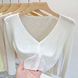 2026 여름 얇은 아이스 실크 니트 자외선 차단 여성 가디건 단색 캐주얼 숏 숄 아우터 에어컨 블라우스