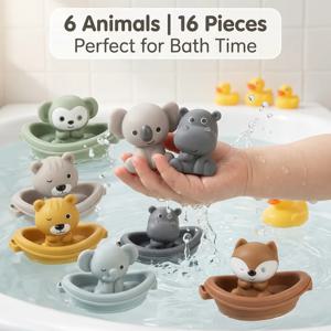 실리콘 아기 목욕 장난감 세트 - 욕조, 수영장 및 샤워실에서의 감각적인 물놀이, 유아의 상상놀이와 조기 발달을 촉진합니다