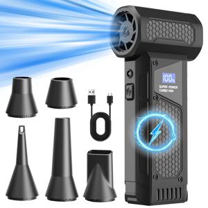 450000RPM 에어 블로워 4단계 조절 터보 블로워 LED 조명&디스플레이 포함 무선 압축 공기 분사기(자동차용 5개 노즐 포함)