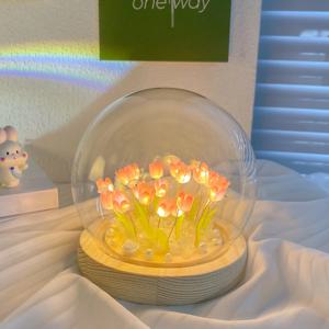 LED DIY 수제 미니 튤립 야간 조명 재료 귀여운 홈 장식 소녀 가족 친구 어린이를위한 생일 선물 크리스마스 장식품