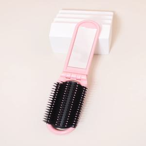 휴대용 미니 접이식 정전기 방지 마사지 거울 겸용 빗, 여행용, 여성용, 실제 머리카락이나 가발에 사용하기 적합