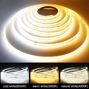 선형 디밍이 가능한 24V 12V COB LED 스트립 조명 8mm 320LED/M 유연한 LED 테이프 리본 룸 장식 3000K 4000K 6000K 5M 10M