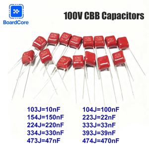 20/40개 CBB 폴리프로필렌 필름 커패시터 10nf-470nf (103-474) 100V 커패시터 키트 10NF 22NF 47NF 100NF 150NF 220NF 330NF 470NF