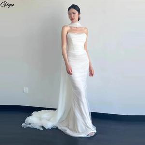 Giyu Strapless Tulle Korea 우아한 웨딩 드레스 맞춤형 신부 드레스 인어 주름 코르셋 아이보리 웨딩 드레스 신부