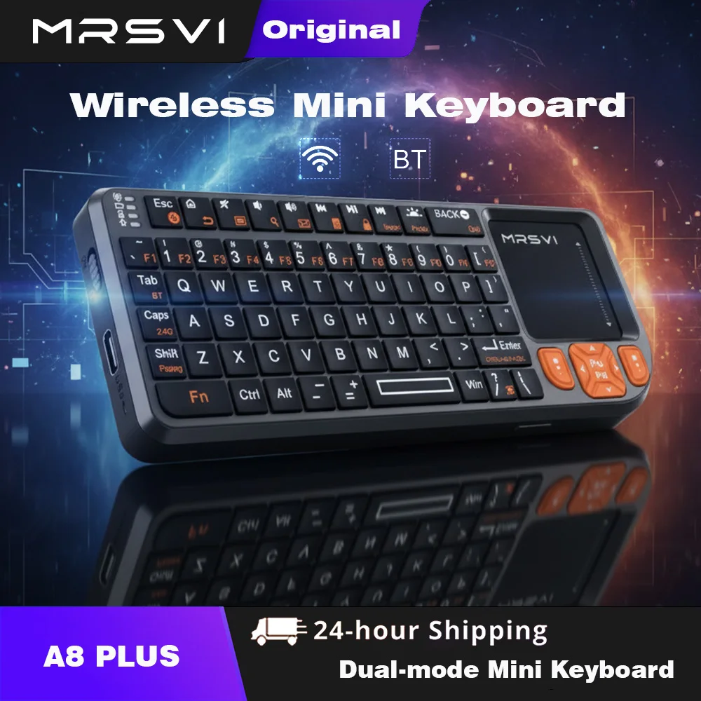MRSVI 미니 키보드 A8 PLUS, 안드로이드 TV 박스, 맥, 노트북, 윈도우용 터치패드가 있는 백라이트 2.4GHz&블루투스5.0 무선 키보드