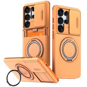 삼성 갤럭시 S26 S25 S24 S23 S22 울트라 플러스 S25FE S24FE 슬라이드 카메라 보호 링 홀더 카드 수납 기능이 있는 아머 케이스