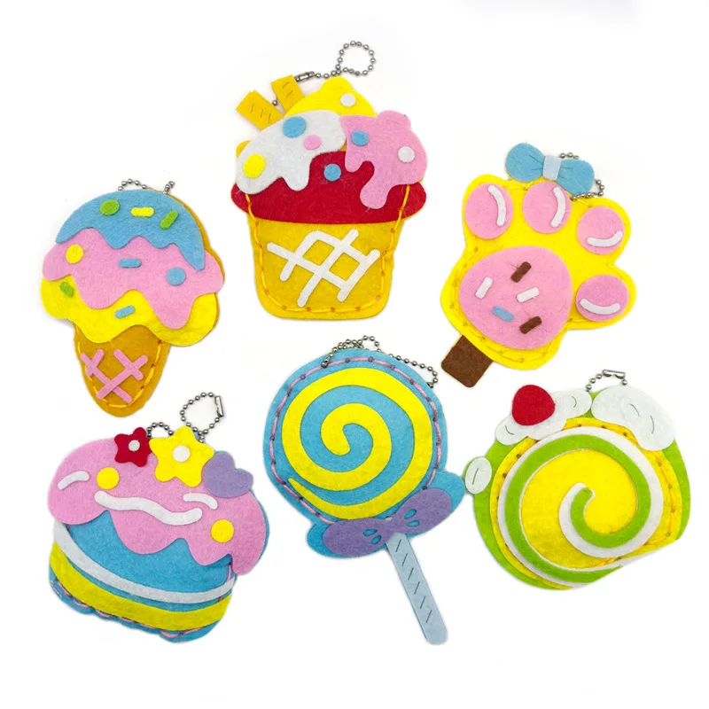 4Pcs 어린이 DIY 바느질 장난감 만화 키 체인 몬테소리 예술 공예 수제 키트 창의력 조기 교육 소녀 선물