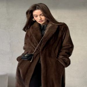 HDHOHR 2026 뉴스키크 웜 롱 페이크 밍크 퍼 코트 여성용 벨트 포함 고급스럽고 우아한 시크한 플러피 퍼 재킷 여성용