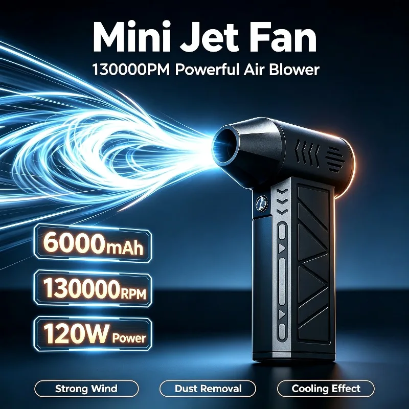 130000RPM 터보 제트 팬 전동 에어 더스터, 풍속 조절 가능 터보 강력 블로워, 라이트 포함 충전식, 자동차 청소용 2026