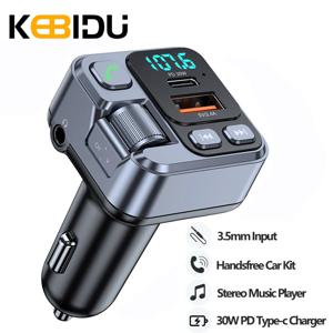 블루투스 5.1 차량용 FM 송신기, MP3 스테레오 음악 플레이어, 핸즈프리 Aux 무선 자동차 키트, 30W PD USB-C 고속 충전기, 3.5mm
